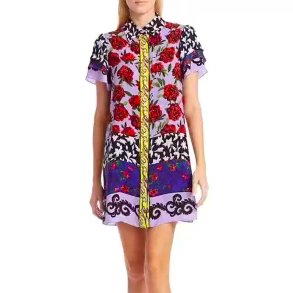 *SOLD* Alice + Olivia Floral Rose Print Shirt Dress Mini Dress Sz XL NWT